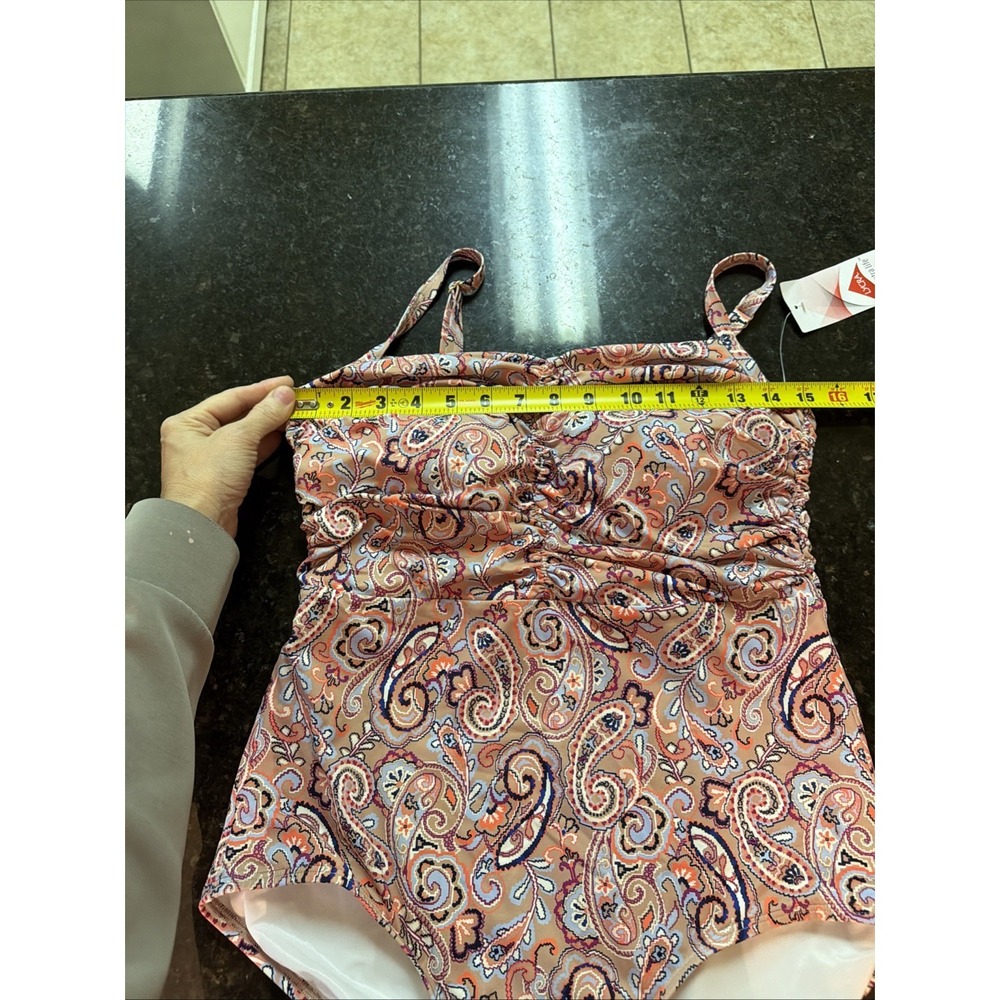 New Lands End Swimsuit Women's Sz 12 Paisley Print Shelf Bra Ruching Slimming - Picture 8 of 10